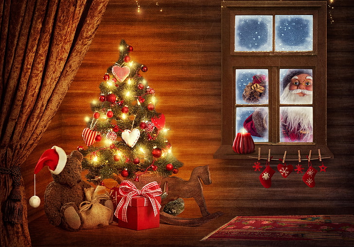 Christmas Eve Decorations, holiday  event, gifts, santa claus, sphere Free HD Wallpaper