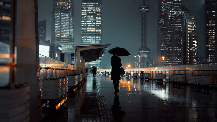 Japan Night Street Rain, china, pudong, night, lujiazui Free HD Wallpaper