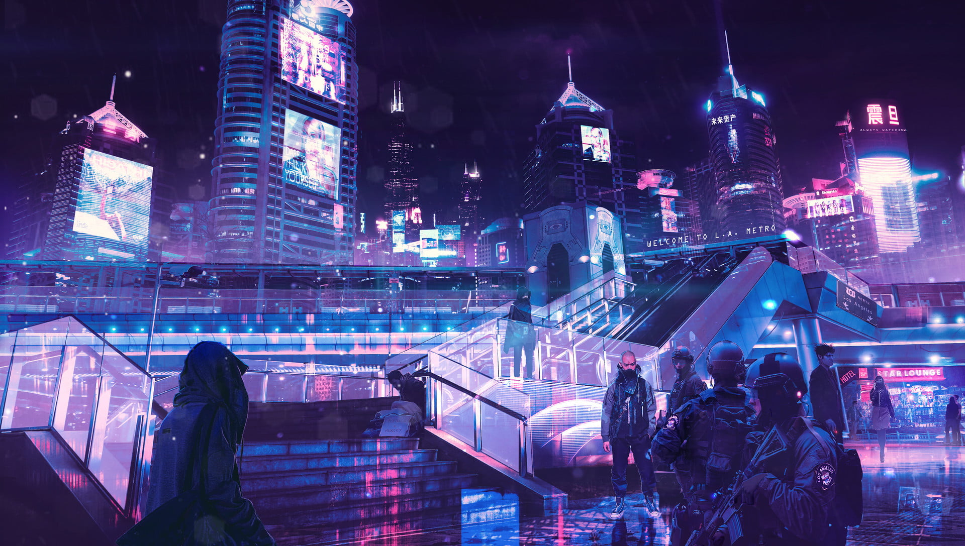 Japanese Neon City, people, real people, urban scene, business
