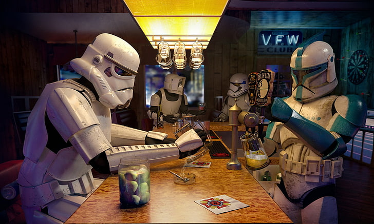 LEGO Star Wars Red Clone Trooper, table, technology, food and drink, night Free HD Wallpaper