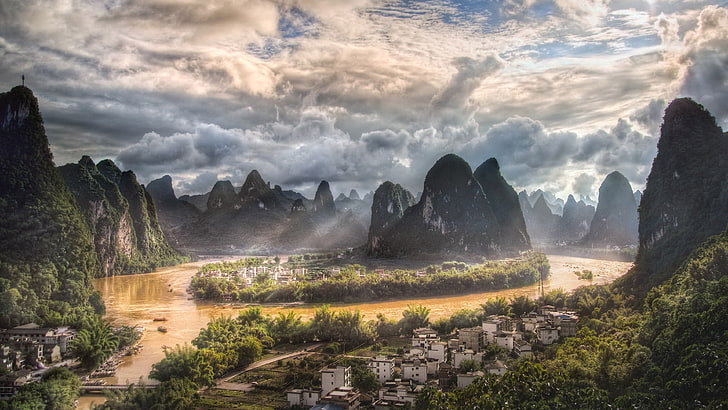 Li River Karst Scenery, scenics  nature, ultra, beauty in nature, tranquility Free HD Wallpaper