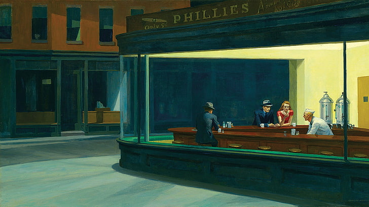 Nighthawk Painting Edward Hopper, oil painting, young adult, table, nighthawks Free HD Wallpaper