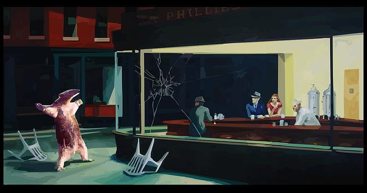 Nighthawks Location, parody, table, nighthawks, transfer print