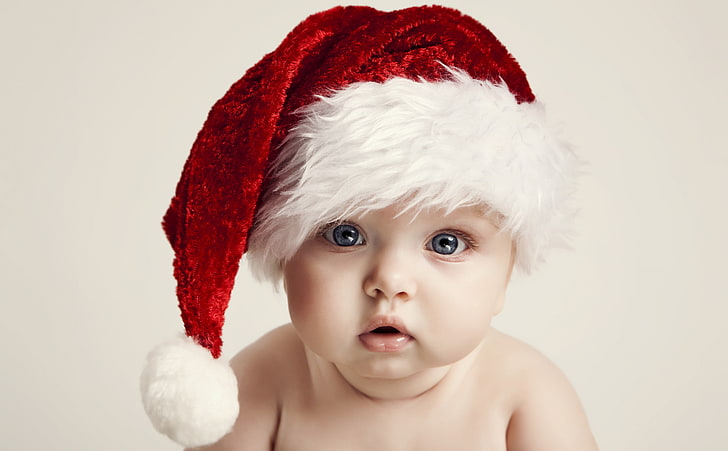 santa hat, santa, portrait, child Free HD Wallpaper