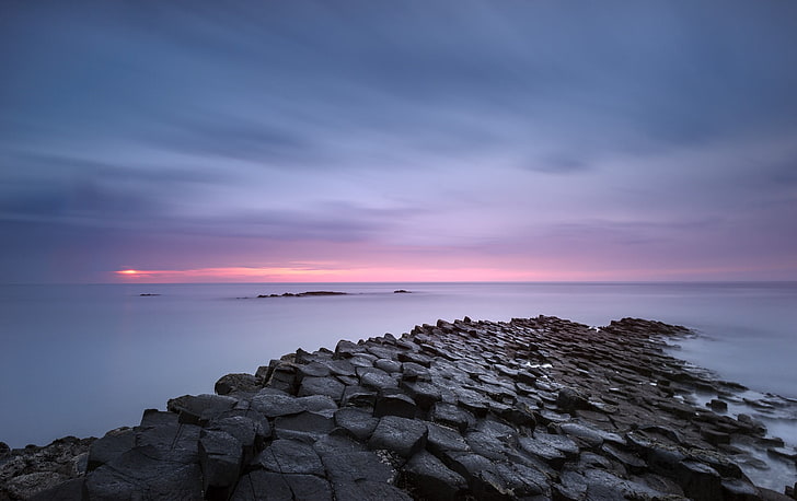 sea, long exposure, sunset, tranquil scene Free HD Wallpaper