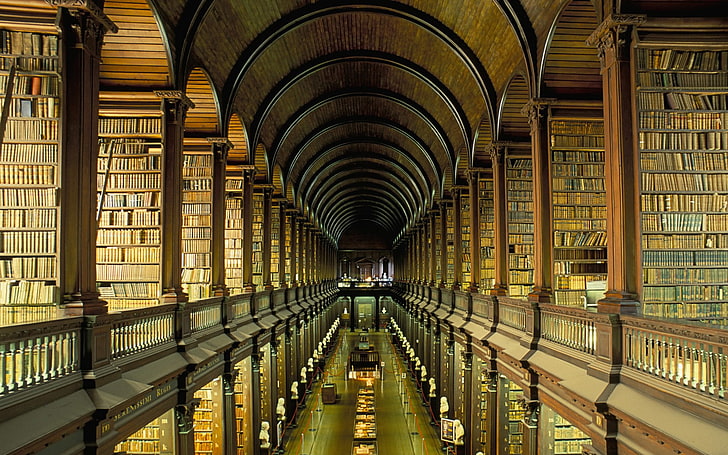 Trinity College Library Dublin Ireland, trinity college library, illuminated, publication, transportation Free HD Wallpaper