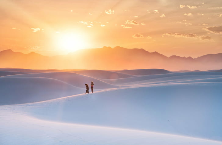 White Sand Beach Sunset, men, people, photo, dusk Free HD Wallpaper