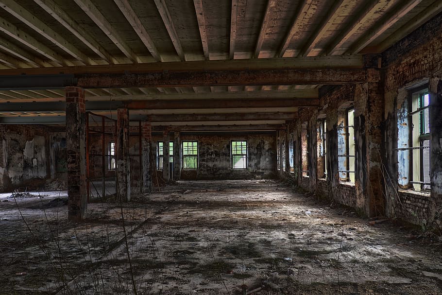 Abandoned Warehouse Outside, forgotten places, decay, ceiling, pforphoto Free HD Wallpaper