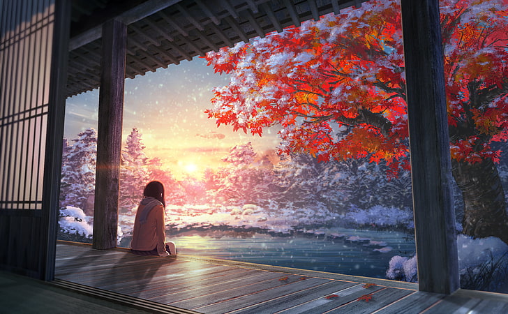 Anime Scenery Clouds, lifestyles, summer, relaxation, snow Free HD Wallpaper