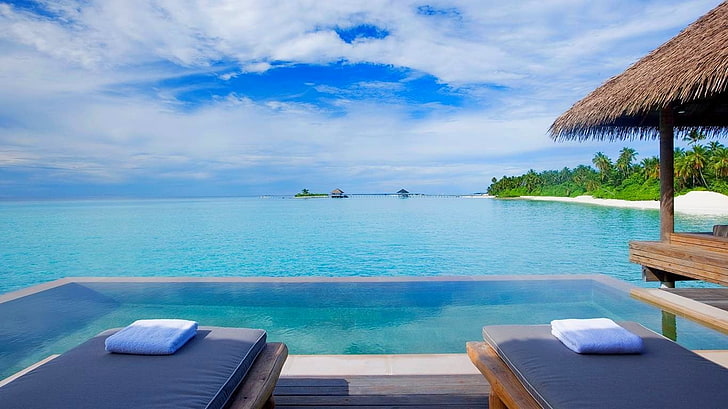 Beach Swimming Pools, summer, tropical climate, thatched roof, roof