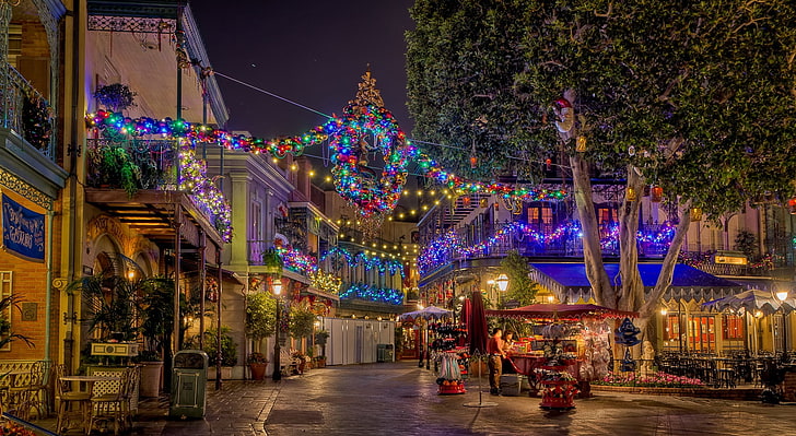 Blinking Christmas Lights, city, decoration, dark, outdoors