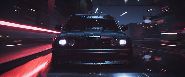 BMW E30 M3, need for speed, illuminated, city street, city life Free HD Wallpaper