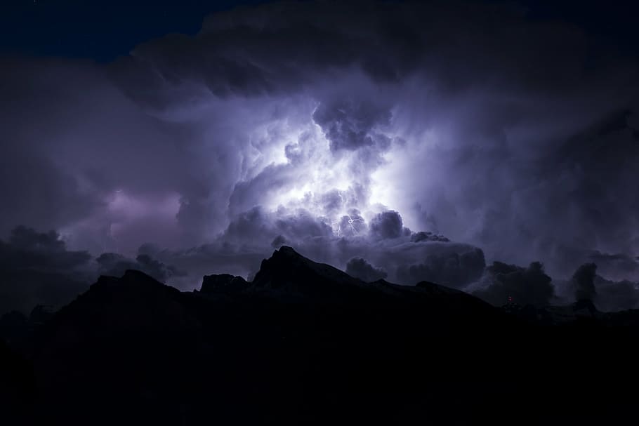 Dark Lightning, storm, nature, ominous, thunderstorm Free HD Wallpaper