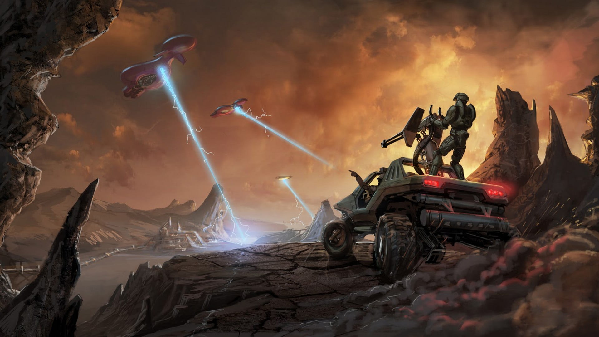 Halo 3 Legendary Edition, outdoors, night, sign, group of people