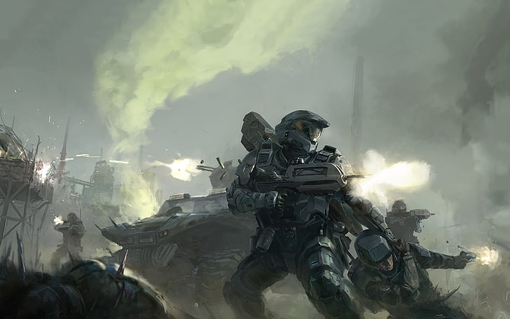 Halo Spartan Artwork, smoke  physical structure, military uniform, video games, army soldier Free HD Wallpaper