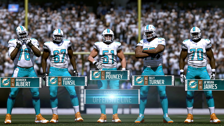 Miami Dolphins Football Players, football, miami, nfl, sports Free HD Wallpaper