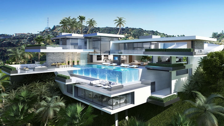 Modern Mansion Floor Plan, no people, outdoors, water, luxury