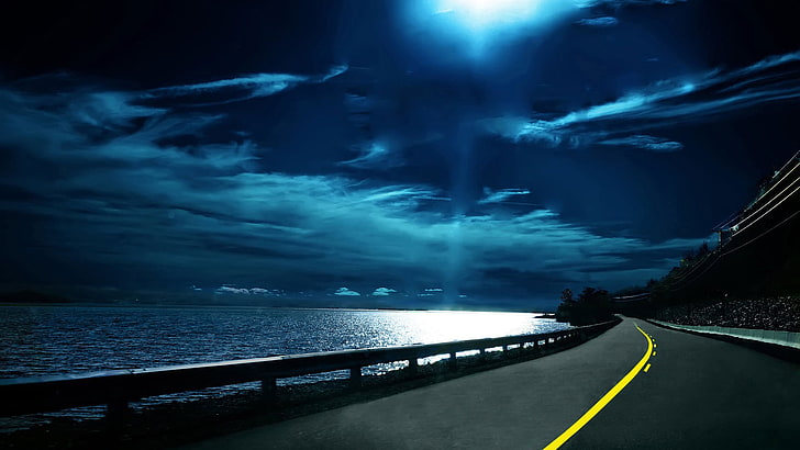 Mountain Road at Night, space, tranquility, power in nature, cloud  sky Free HD Wallpaper