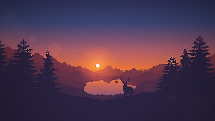 Mule Deer Sunset, nature, silhouette, clear sky, pine trees Free HD Wallpaper