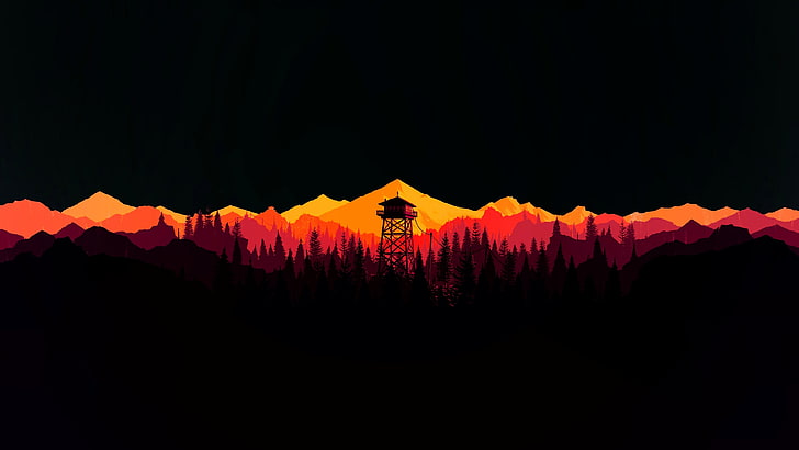 Night OLED, mountain peak, landscape, night, watchtower