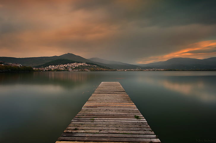 Old Wooden Dock, scenics, mountain, landscape, night Free HD Wallpaper