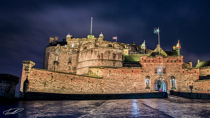 Scotland at Night, night  lights, wall  building feature, long  exposure, medieval Free HD Wallpaper