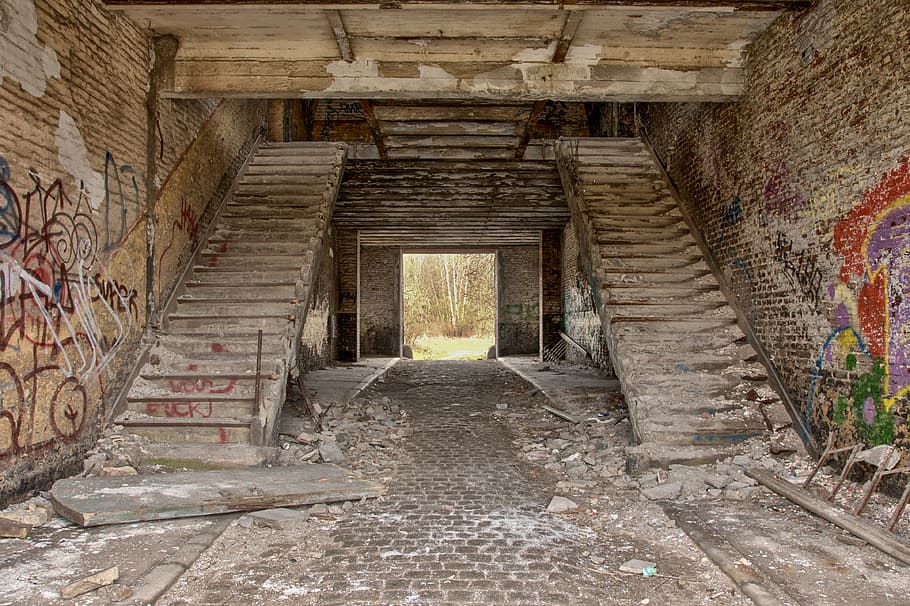 Stone house Interior, abandoned, stone house, structure, background image Free HD Wallpaper