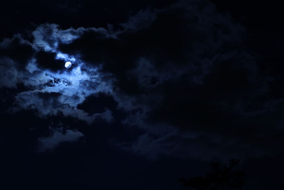 The Night Sky with Moon, storm, black background, power in nature, sign