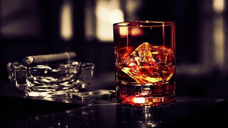 Whisky and Cigar, household equipment, glass  material, nightlife, no people Free HD Wallpaper