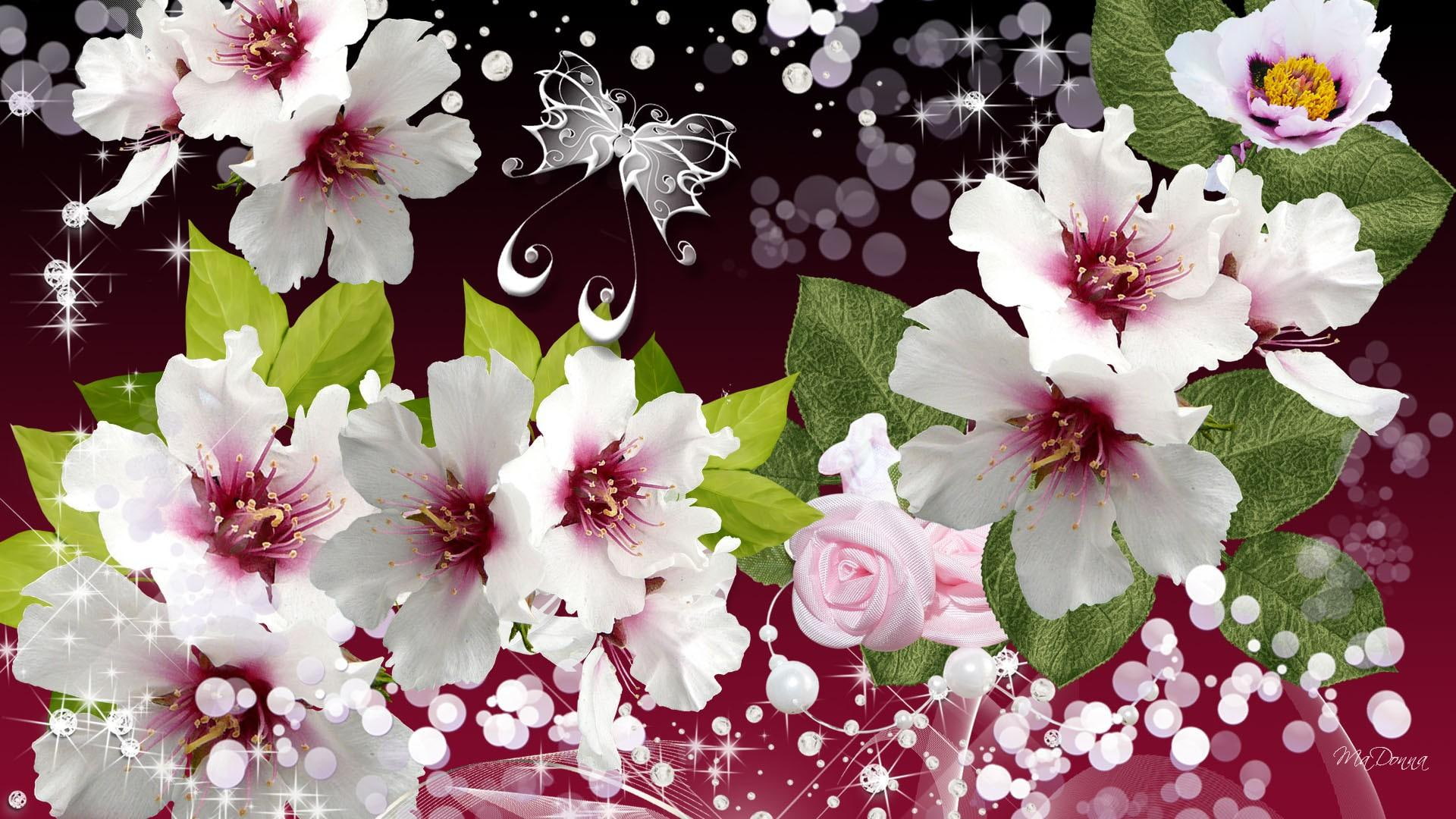 Abstract Flower, glow, luxurious, summer, butterflies