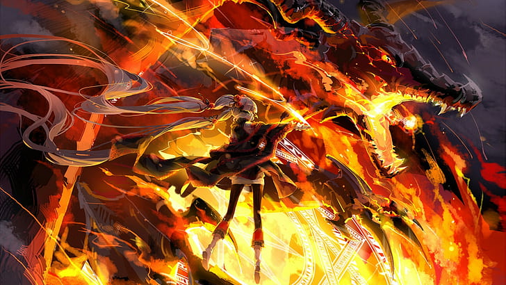 Anime Pet Dragon, dragon, fire, pixiv, anime girls