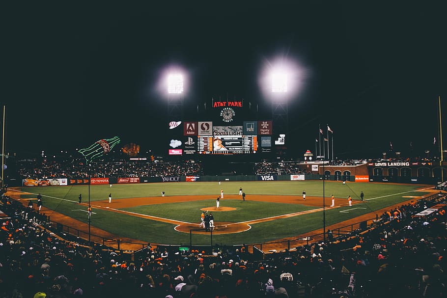 AT&T Park San Francisco, real people, floodlit, outdoors, group of people Free HD Wallpaper