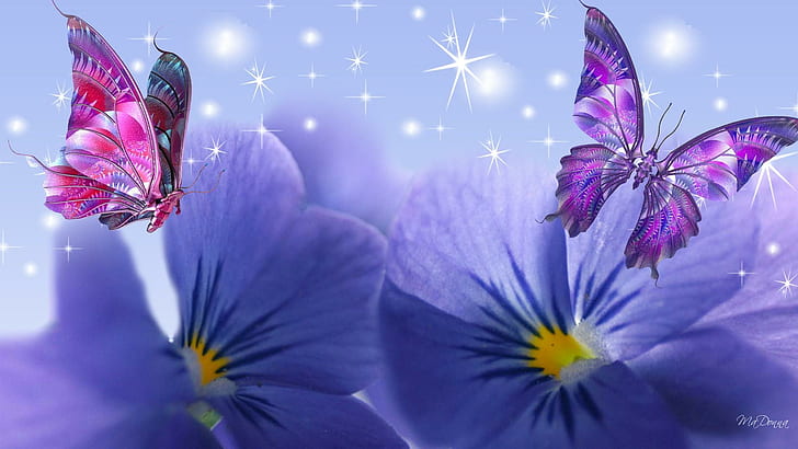Butterfly Flower Plant, butterflies, flowers, glow spots, violets Free HD Wallpaper