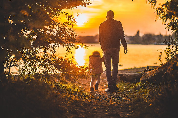 Caring Caregiver, boys, walk, land, copy space