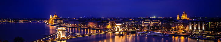 chain bridge, city, night, panorama Free HD Wallpaper