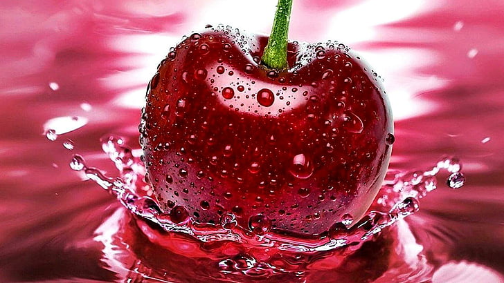Cherry with Water, drop, photography, macro photography, vitamin Free HD Wallpaper