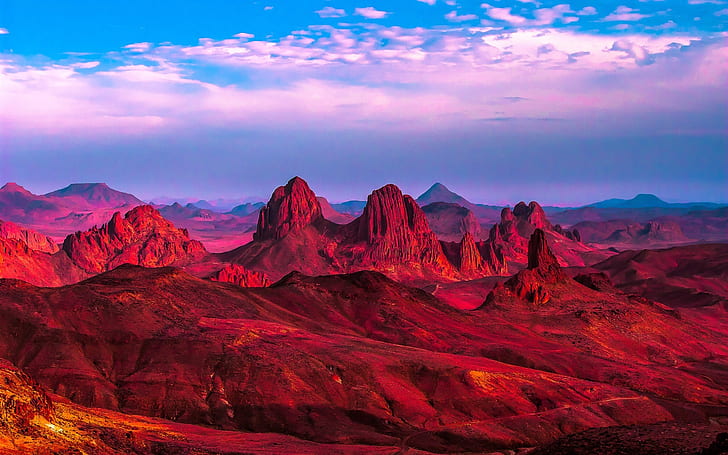 Desert Mountain Scene, algeria, africa, red, desert Free HD Wallpaper