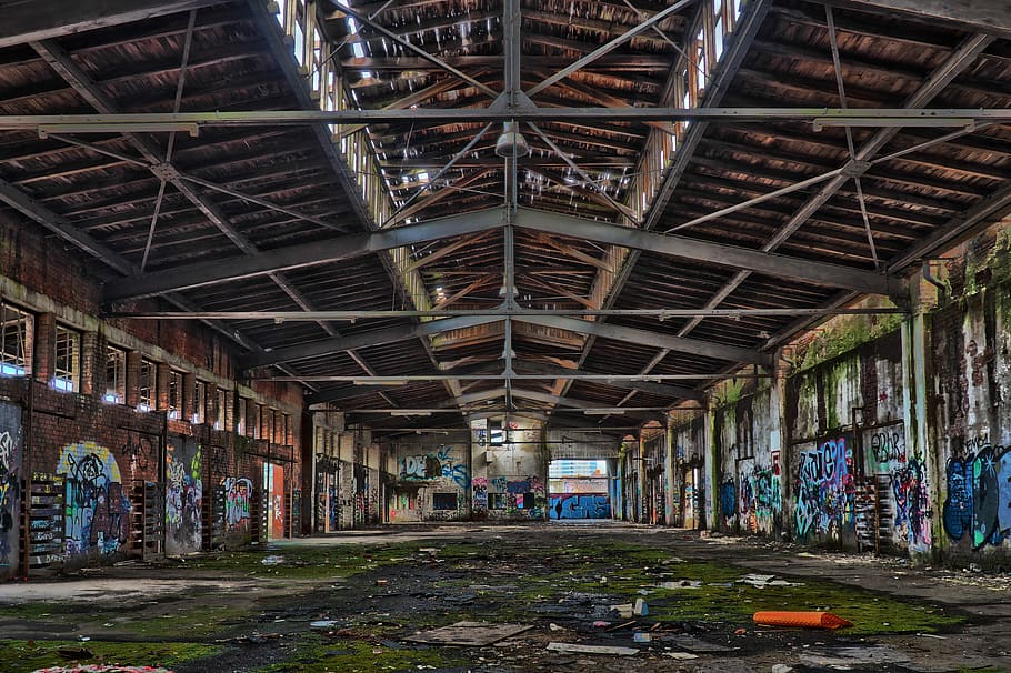 Empty Hangar, weathered, atmosphere, deterioration, damaged Free HD Wallpaper