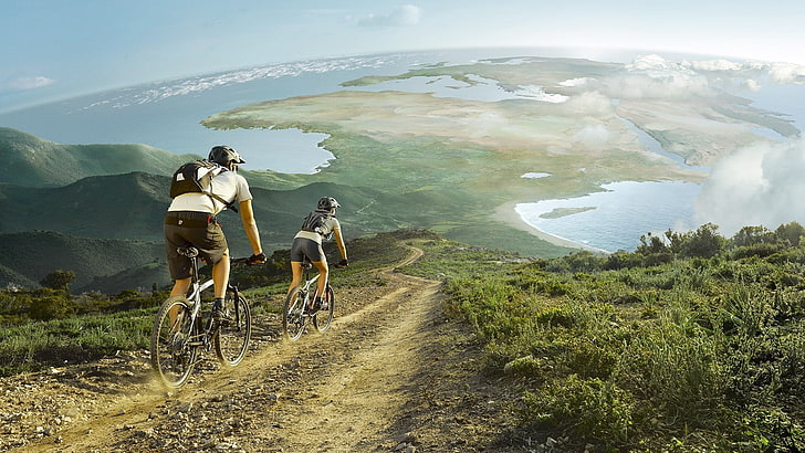 Extreme Mountain Biking, sea, group of animals, cycle, road Free HD Wallpaper