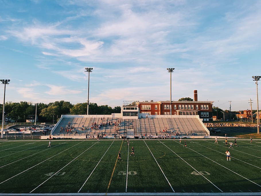 Football Field Lights, lot, playing field, soccer field, no people Free HD Wallpaper