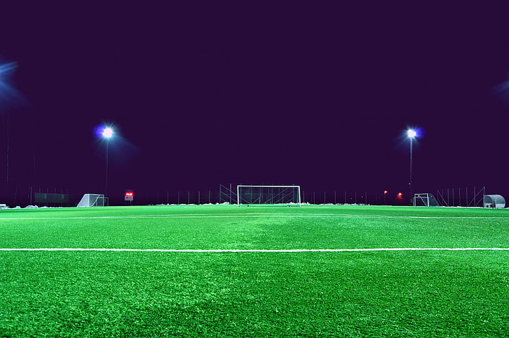 Green Soccer Field, blue, competitive sport, competition, no people Free HD Wallpaper