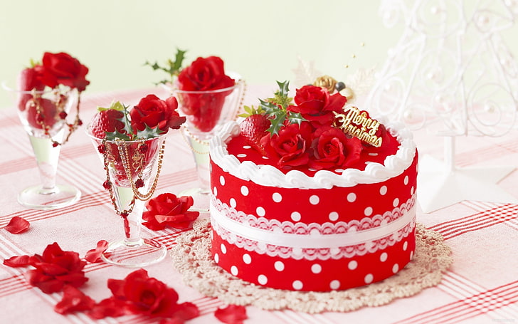 Happy Christmas Birthday Cakes, wedding, indoors, pink color, still life Free HD Wallpaper