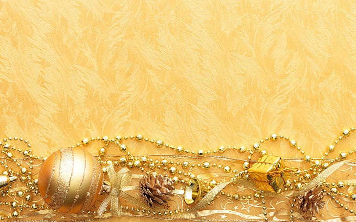 holiday, gold colored, decoration, closeup Free HD Wallpaper