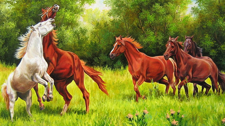 Horse Paint by Number Kits, meadow, green color, mane, no people Free HD Wallpaper