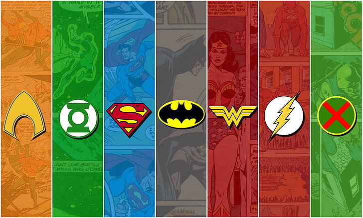 Justice League Dark, aquaman, superman, martian manhunter, logo