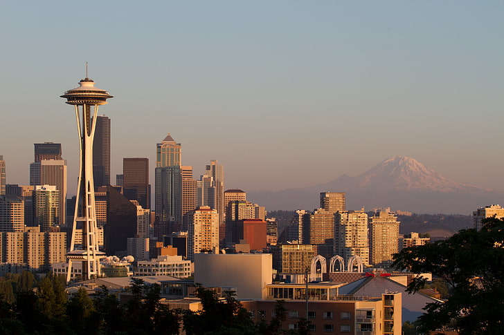 Mount Rainier From Seattle, built structure, spire, tower, city Free HD Wallpaper