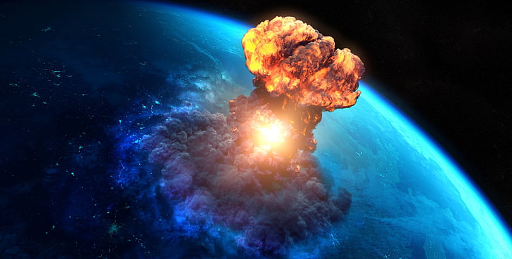 Nuclear War Explosion, apocalyptic, astronomy, black background, lens flare Free HD Wallpaper