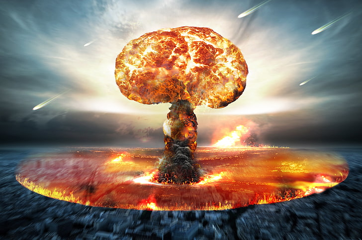Nuke Explosion Simulation, digital composite, flame, cloud  sky, closeup Free HD Wallpaper