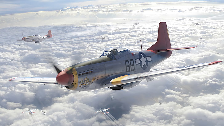 P-51 Mustang Nose Art, day, fighter plane, navy, on the move Free HD Wallpaper