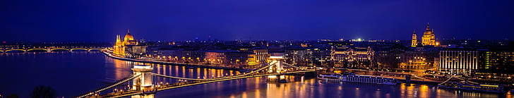 panorama, boat, chain bridge, budapest Free HD Wallpaper